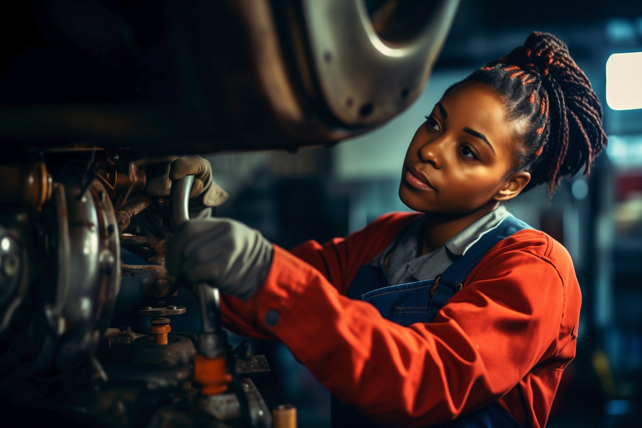 Mechanic working on engine